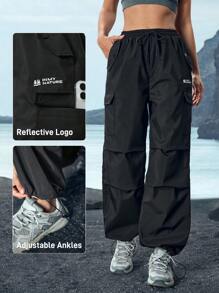 In My Nature Pantalones cargo holgados con impresión de letras, cintura con cordón y bolsillos para mujer