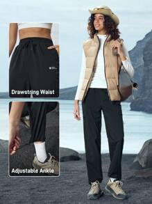 In My Nature Women's Letter Print Drawstring Waist Casual Outdoor Pants Hiking Women Clothes ,Women's Fall & Winter Outdoor Pants - Black - View 4