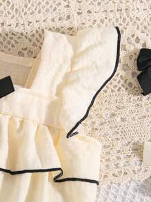 Camisón largo de unicolor color albaricoque con lazo para bebés y niñas, estilo sencillo y fashion, manga corta, para uso en casa