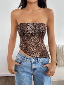 Flirla Top tubo asimétrico con estampado de leopardo sexy Y2K