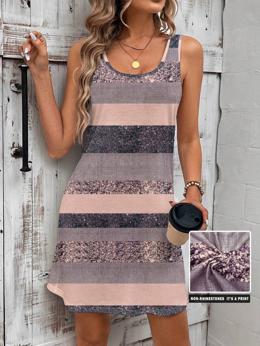 EMERY ROSE Striped Color-Block Tank Dress For Women In Summer