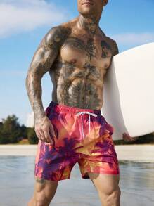 Surfspeed Men's Casual Floral Print Tie Front Beach Shorts, For Holiday & Vacation Men Swim Trunks - Multicolor - View 3