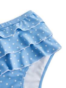 Swim Mod Bộ đồ bơi bikini chấm bi mini viền bèo nhún dễ thương cho nữ, dành cho kỳ nghỉ hè ở bãi biển - Màu xanh lam - Xem 4