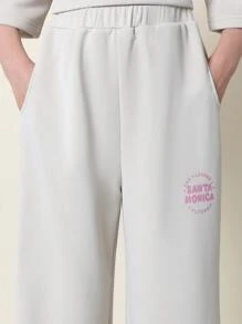 Conjunto de camiseta oversize y pantalón de chándal SUMWON Era-1 Streetwear de California, de dos piezas, cómodo, con texto rosa para relajarse, viajar y disfrutar de las vacaciones de manera informal - Albaricoque - Ver 6