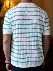 Manfinity Homme Men's Front Button Short Sleeve Striped Casual Knit Shirt - Multicolor - View 8