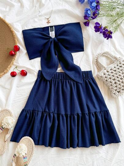 Soleia 2 件套女士纯色抹胸和迷你裙套装