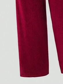 SHEIN Explorewe Teen Girl Valentine's Day Velvet Vintage Spaghetti Strap V-Neck Halterneck Spaghetti Strap Jumpsuit For Teenagers, Snug Fit, Flowy, Soft, Suitable For Casual Holiday, Elegant, Wedding, Wedding Guest - Red - View 4