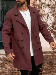 Manfinity Homme Abrigo casual de lana de longitud media para hombre, regalo para novio, ropa de hombre para otoño, prendas versátiles para invierno, sobretodo gris - Burdeos - Ver 3