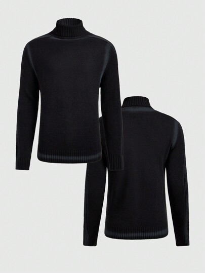 Street Life Men's Solid Color Turtleneck Long Sleeve Minimalist Sweater, Casual Daily Wear