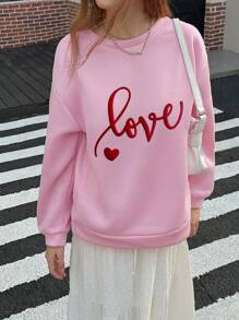 SHEIN EZwear Roze hartvormige schuim Valentijnsdag sweatshirt voor dames