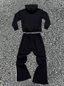 PAVTROS Manfinity Streetrush Men's Cartoon Print Hoodie Sweatshirt And Drawstring Sweatpants Casual Set, Men 2 Piece Set - Black - View 2