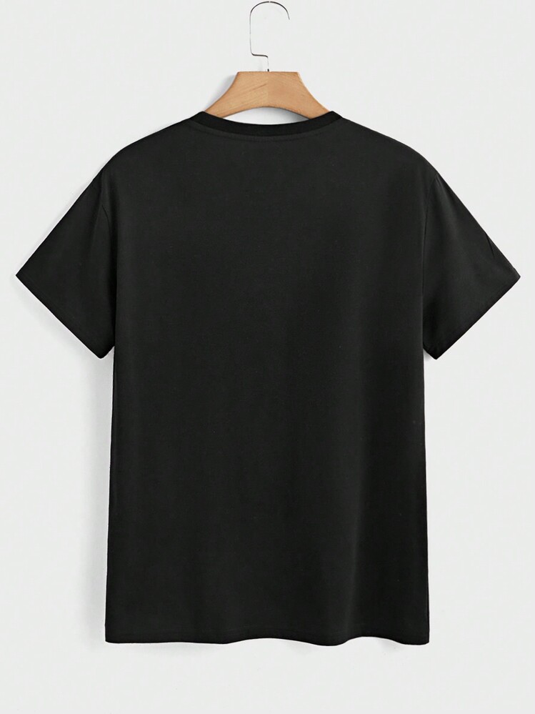 تي شيرت كاجوال بياقة مستديرة وأكمام قصيرة مطبوع لل...