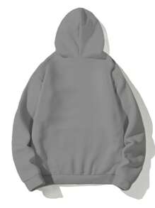 RueChic Men Italy Letter Printed Line Basic Regular Hoodie - Grey - View 2