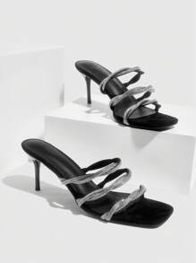 CUCCOO SZL 方头水钻带高跟鞋，女士正式派对皮革细高跟鞋