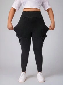 Flexra Leggings deportivos de talla grande de estilo cómodo y de punto de mezclilla