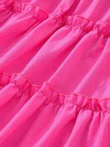 Vestido de manga corta de espalda de tirantes de un solo color para niñas preadolescentes - Rosa Fucsia - Ver 8