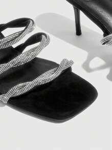 CUCCOO SZL 方头水钻带高跟鞋，女士正式派对皮革细高跟鞋