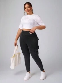 Flexra Leggings deportivos de talla grande de estilo cómodo y de punto de mezclilla