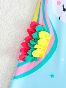 年轻女孩卡通印花圆领无袖连体泳衣，简约修身 - 彩色 - 查看 4