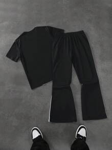 Manfinity EMRG 2pcs Men's Cartoon Character Print Short Sleeve T-Shirt And Drawstring Waist Pants Set - Black - View 2