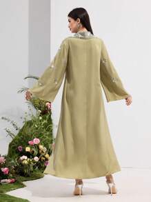 Al Najma 女式长袖水钻装饰简约休闲阿拉伯风格连衣裙，阿拉伯连衣裙，端庄 - 綠色 - 查看 2