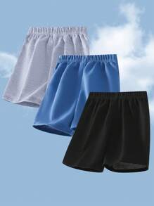 3pcs/Set Young Boys' Casual Vacation School Style Cute Smiling Face Graphic Print Loose Fit Knitted Shorts Set, 3 Colors