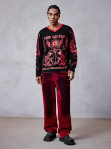 ROMWE MEN Men's Gothic Fashion Skull & Slogan Print T-Shirt, Halloween - Black - View 3