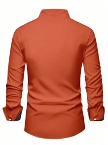 Manfinity Mode Men's Casual Holiday Style Ditsy Floral Patchwork Pocket Long Sleeve Shirt, For Spring & Autumn