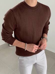 DAZY Casual Solid Coffee Sweater, Spring - Coffee Brown - View 2