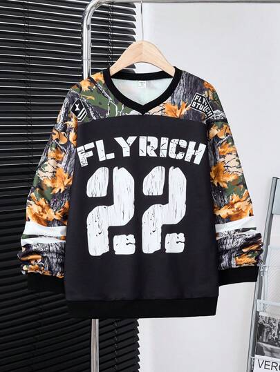 SHEIN 1 Paquete Sudadera con capucha urbana estilo americano casual y holgada con estampado digital de camuflaje para adolescentes chicos, apropiada para el Día de San Valentín y para salidas