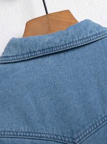 Manfinity Homme 男士前扣长袖口袋休闲牛仔夹克，秋季款 - 淺色水洗藍 - 查看 8