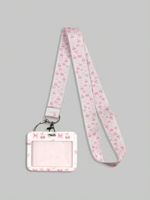 ROMWE Kawaii 1 Piece Cute Cherry Pink Bow Card Holder & Lanyard - Multicolor - View 3