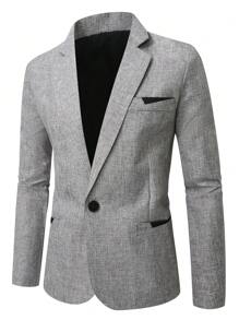 Manfinity Mode Plus Size Men's Button Front Long Sleeve Pocket Flat Collar Blazer