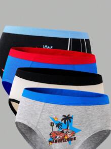 4pcs Pack Young Boy Racecar Print 100% Cotton Breathable Briefs - Multicolor - View 5