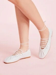 CUCCOO DOLLMOD 时尚细带舒适平底一脚蹬休闲鞋 - 白色 - 查看 1