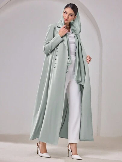 Al Najma 女士纯色长袖纽扣设计阿拉伯长袍，端庄长袍