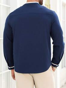 Manfinity Mode Plus Size Men's Solid Color Button-Up Pocket Long Sleeve Shirt - Blue - View 2