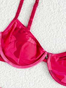Swim SXY Conjunto de bikini de 3 piezas para mujer con top de tirantes finos con alambre, estampado floral aleatorio, tanga de bikini y falda de malla para el verano