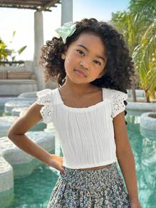 Young Girl Textured Material Patchwork Vacation Stylish Camisole Top - White - View 5