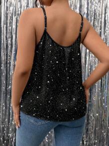 SHEIN Frenchy Camiseta de tirantes finos brillante, elegante y sencilla para mujer de talla grande, adecuada para el verano