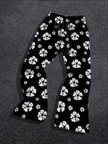 AXEPEAK Men's Digital Print Loose Fit Flared Leg Sweatpants - Black - View 2