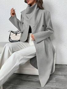 SHEIN Clasi Veste décontractée à manches longues et boutons pour femmes, couleur unie, pour le port quotidien