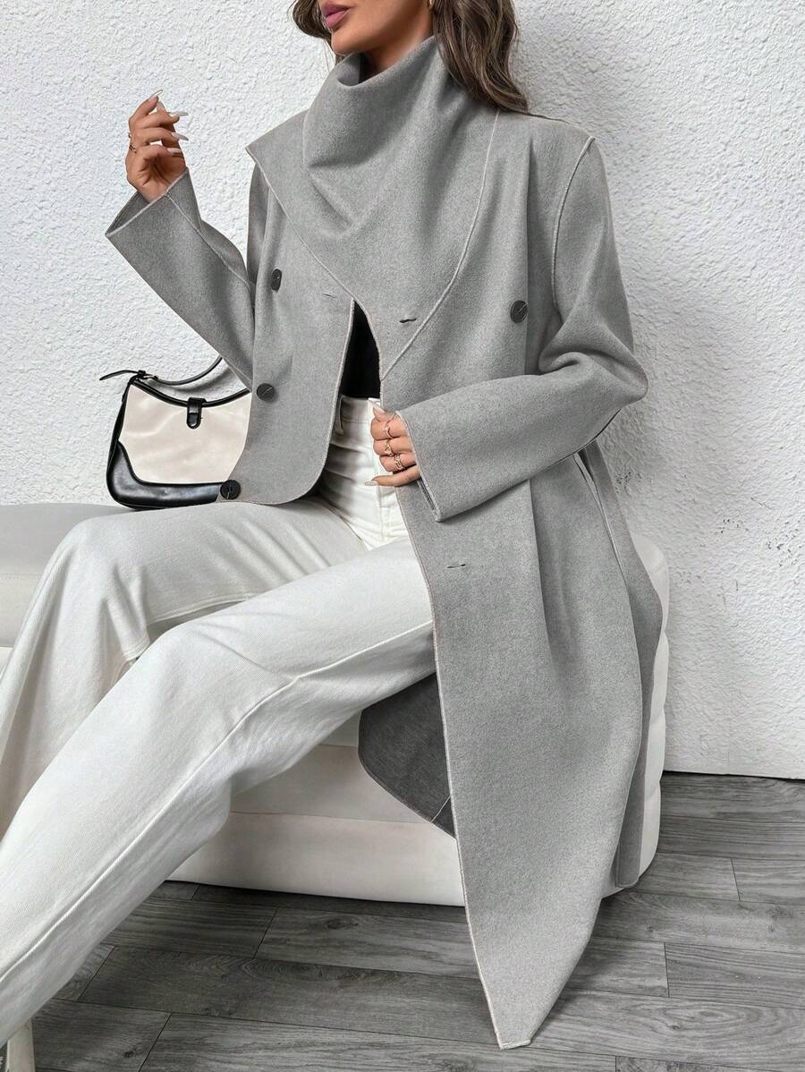 SHEIN Clasi Veste décontractée à manches longues et boutons pour femmes, couleur unie, pour le port quotidien