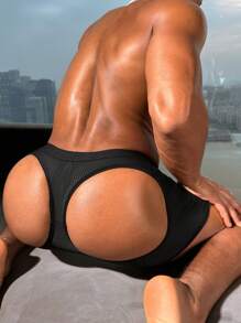 Men's Solid Color Hollow Minimalist Slim Fit Sexy Briefs, Casual Everyday Wear