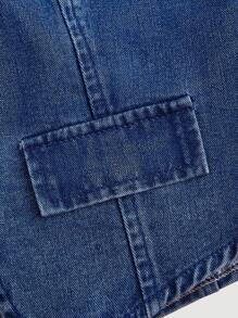 SHEIN MOD 女士单排扣休闲挂脖牛仔上衣 - 藍色 - 查看 3