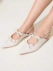 CUCCOO CHICEST 奶油色/象牙色 PU 皮革尖头平底一脚蹬休闲百搭乐福鞋，适合女士情人节 - 糯米白色 - 查看 3