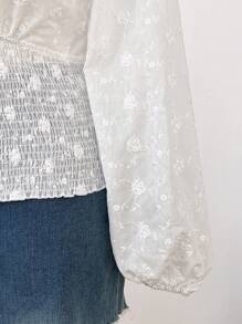 Sunnyshic Plus Size Women Jacquard Tie-Up V-Neck Casual Romantic Long Sleeve Shirt