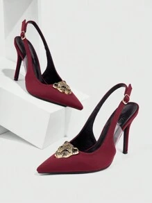 CUCCOO SZL Fashionable Women's Pointed Toe High Heel Shoes With Leopard Metal Buckle Back Open Design, Burgundy - Burgundy - View 1