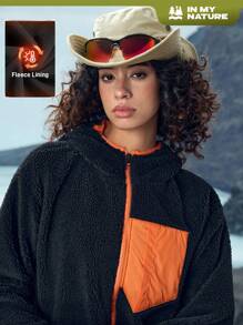 In My Nature Women's Solid Color Splice Front Zipper Long Sleeve Sports Jacket, Winter