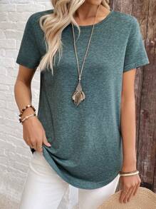EMERY ROSE Women's Solid Color Simple Casual Everyday T-Shirt - Dark Green - View 6